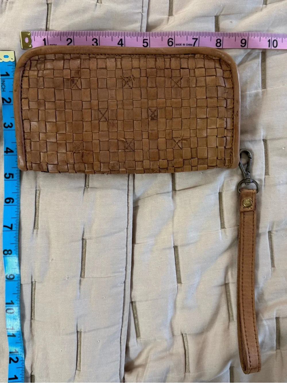 Platania Women’s Brown Woven Zip Wristlet Wallet, Credit Card, Made in Italy